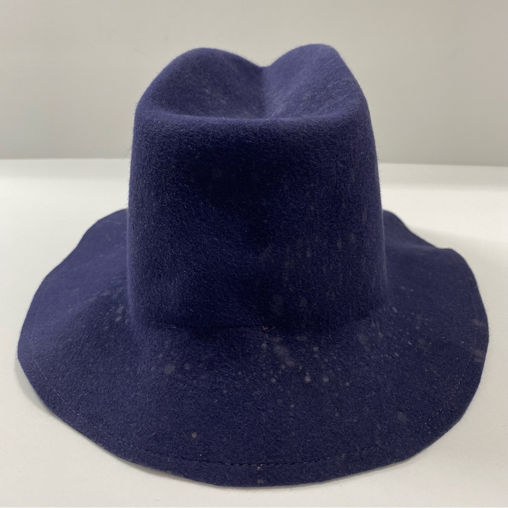 Albertus Swanepoel NY Men Fedora Hat Wool Felt Blue Bleach Effect Raw Hem 23"